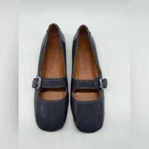 Zodiac women's square-toe Mary Jane flats in a blue/grey patent finish